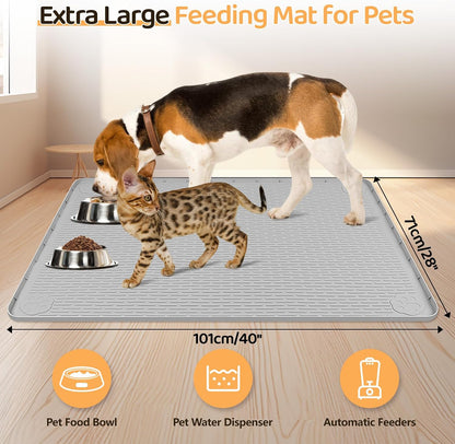 Dog Food Mat, Extra Large 40" x 28" Silicone Pet Feeding Mat for Small, Medium, and Large Pets