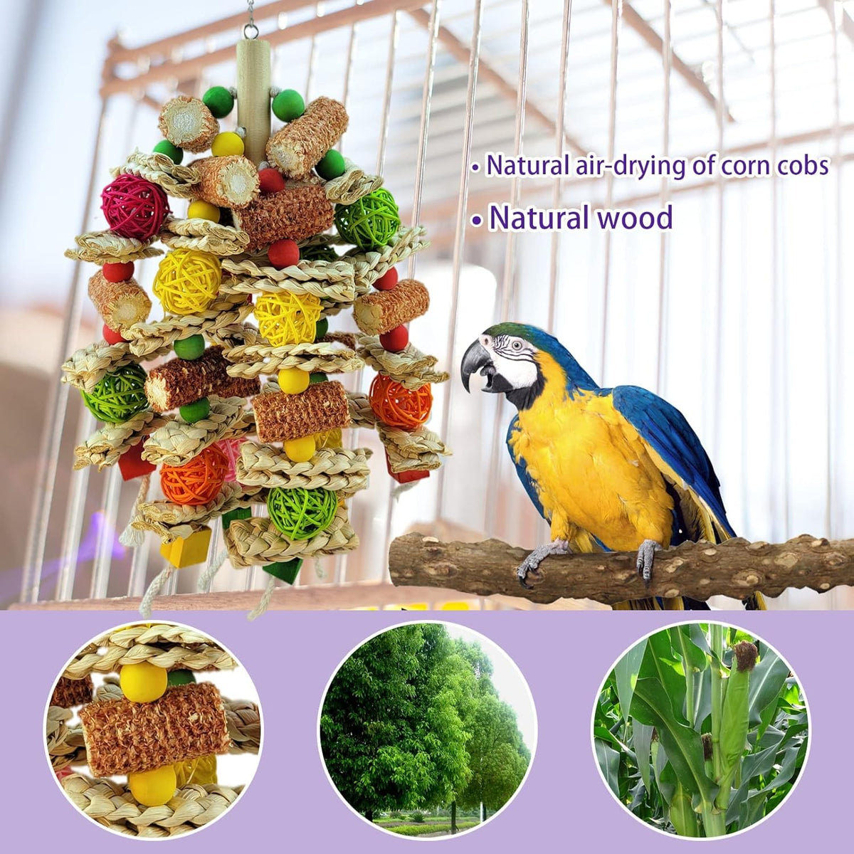 Parrot Toys, Natural Corncob Bird Chew Toys for Small and Medium Macaws, African Grey Parrots