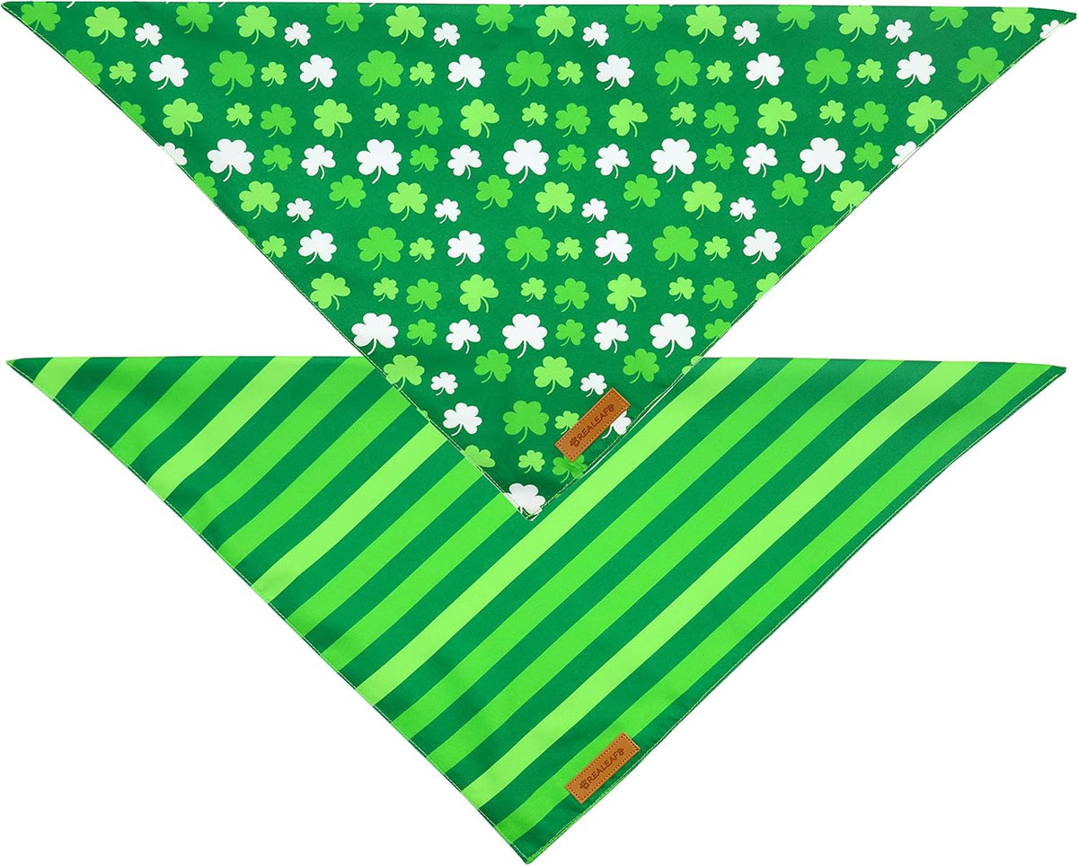 Realeaf St. Patrick's Day Dog Bandanas 2 Pack, Triangle Reversible Pet Scarf for Boys and Girls