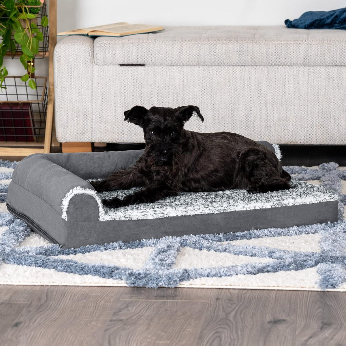 Furhaven Cooling Gel Dog Bed for Medium/Small Dogs w/ Removable Bolsters & Washable Cover, For Dogs