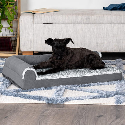 Furhaven Cooling Gel Dog Bed for Medium/Small Dogs w/ Removable Bolsters & Washable Cover, For Dogs