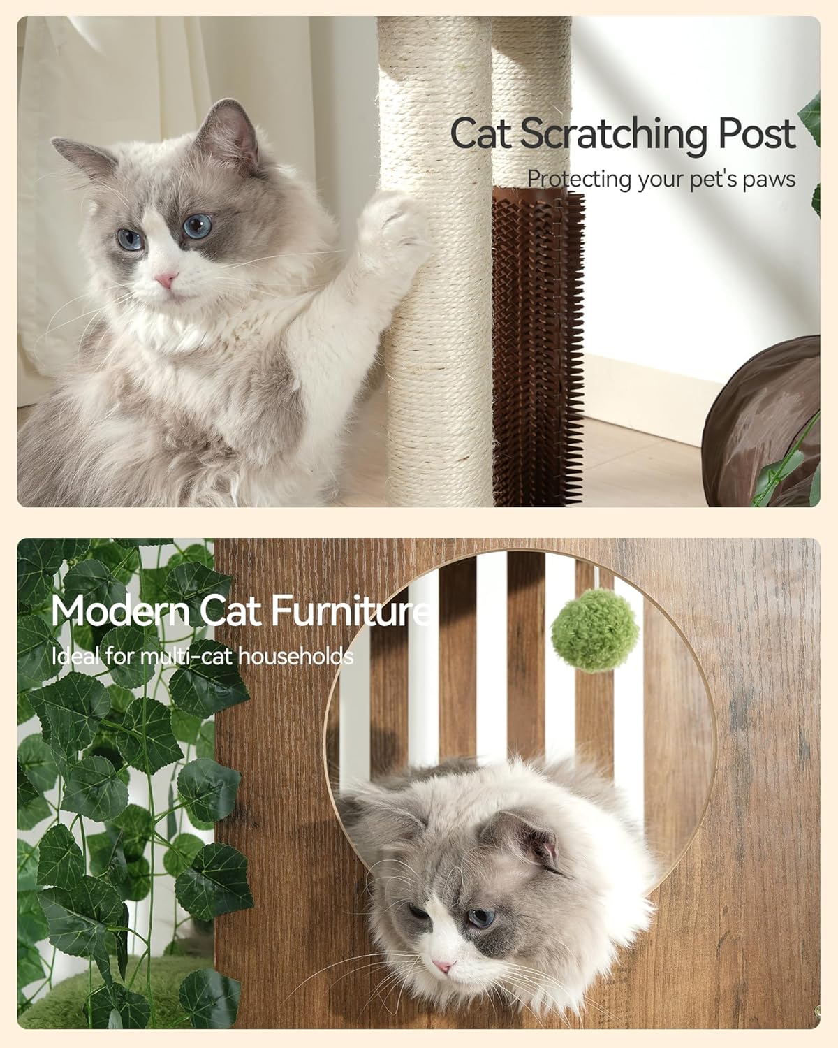FourFurPets Large Cat Tree with Leaves, 72.8-Inch Cat Tower for Indoor Cats, Modern Cat Tree with