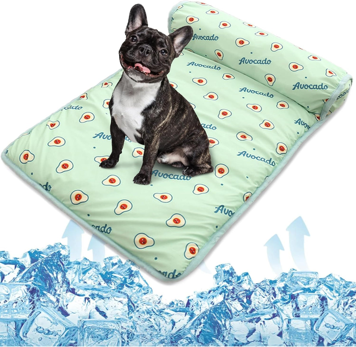 PUMYPOREITY Cooling Dog Bed, Pet Cooling Mat with Pillow, Ice Silk Cooling Dog Blanket, Self