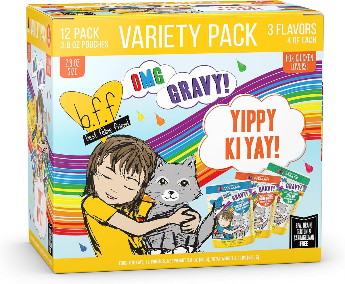 Weruva B.F.F. OMG - Best Feline Friend Oh My Gravy!, Yippy Ki Yay Yellows! Variety Pack, 2.8oz
