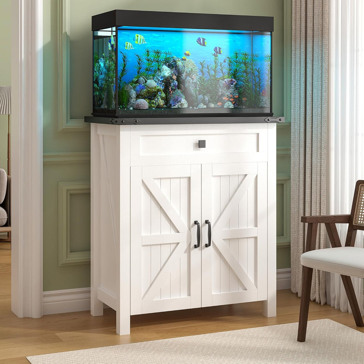 Suadism 20 Gallon Aquarium Stand With Charging Station, Farmhouse Fish Tank Stand, Reptile and