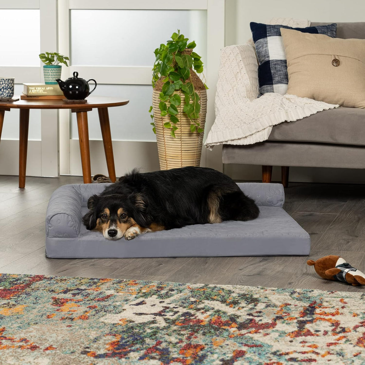 Furhaven Cooling Gel Dog Bed for Large/Medium Dogs w/ Removable Bolsters & Washable Cover, For Dogs