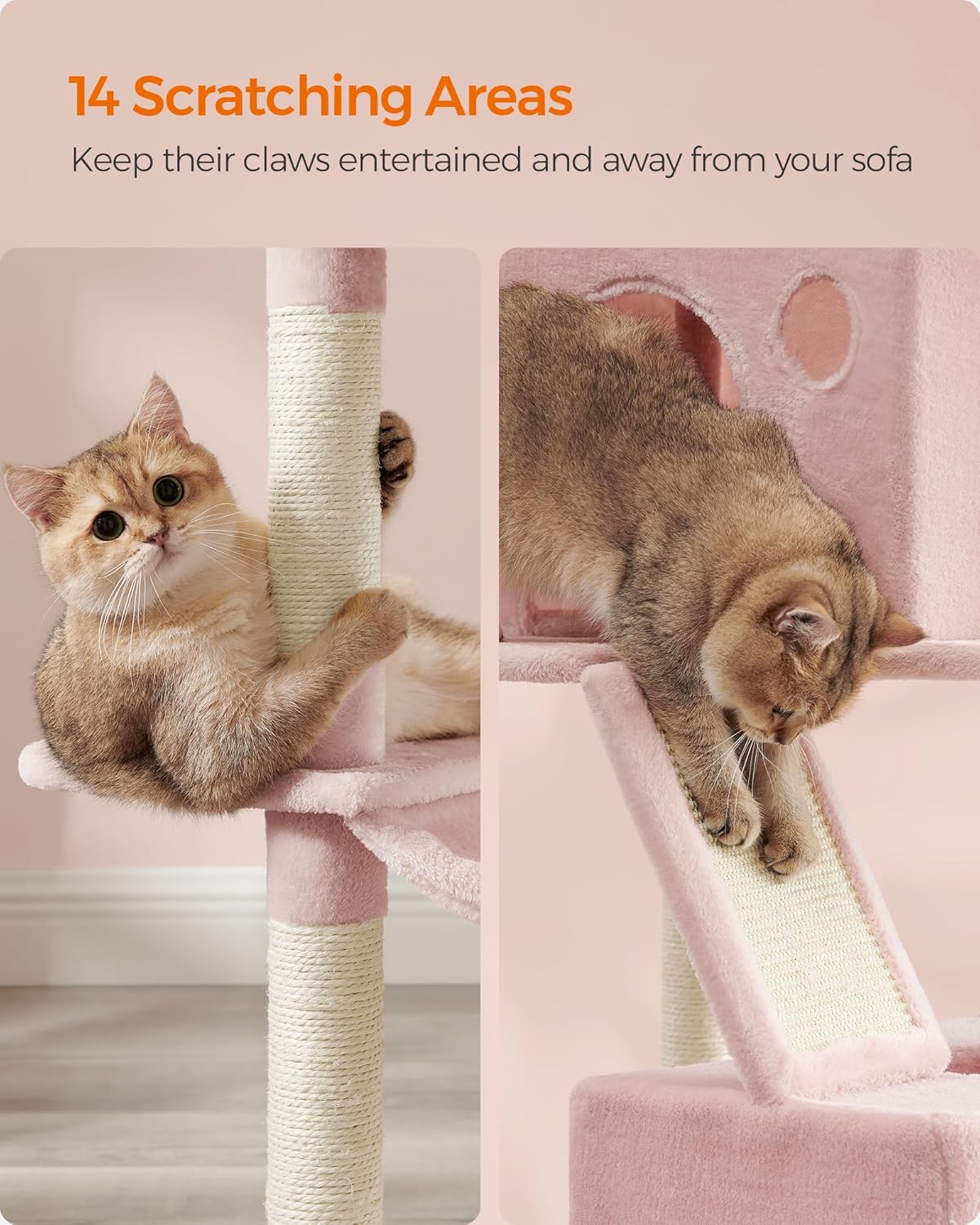 Feandrea Cat Tree, 81.1-Inch Large Cat Tower with 13 Scratching Posts, 2 Perches, 2 Caves, Basket