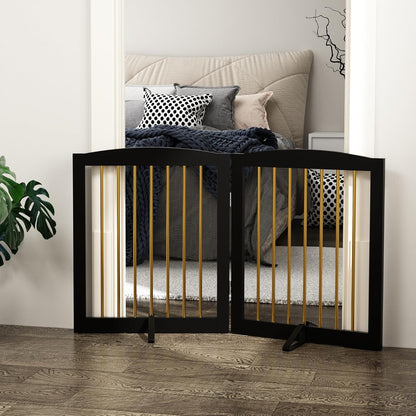 Freestanding Pet Gate for Dogs, Foldable Wooden Dog Gate for House, Stairs, Doorways, Step Over Pet