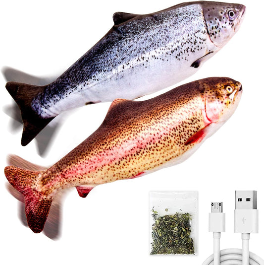 TOOGE 2 Pack 9" Floppy Fish Cat Toys with SilverVine and Catnip for Indoor Cats Interactive