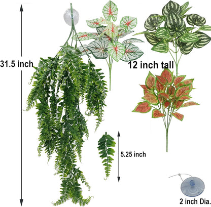 Reptile Plants for Bearded Dragon Tank Accessories, Terrarium Plant Artificial Decor for Snake