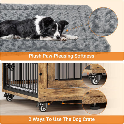 Lulive Dog Crate Furniture, XL Wooden Dog Kennel Indoor Double Doors Dog Cage, 44'' Heavy Duty Dog