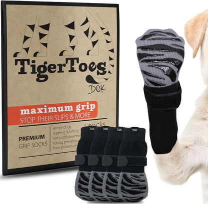 DOK TigerToes Premium Non-Slip Dog Socks for Hardwood Floors - Extra-Thick Grip That Works Even
