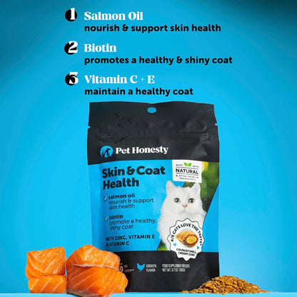 Cat Skin & Coat Health Crunchy & Creamy Chews - Omegas, Vitamin C + E, Biotin Supplement, Soothes