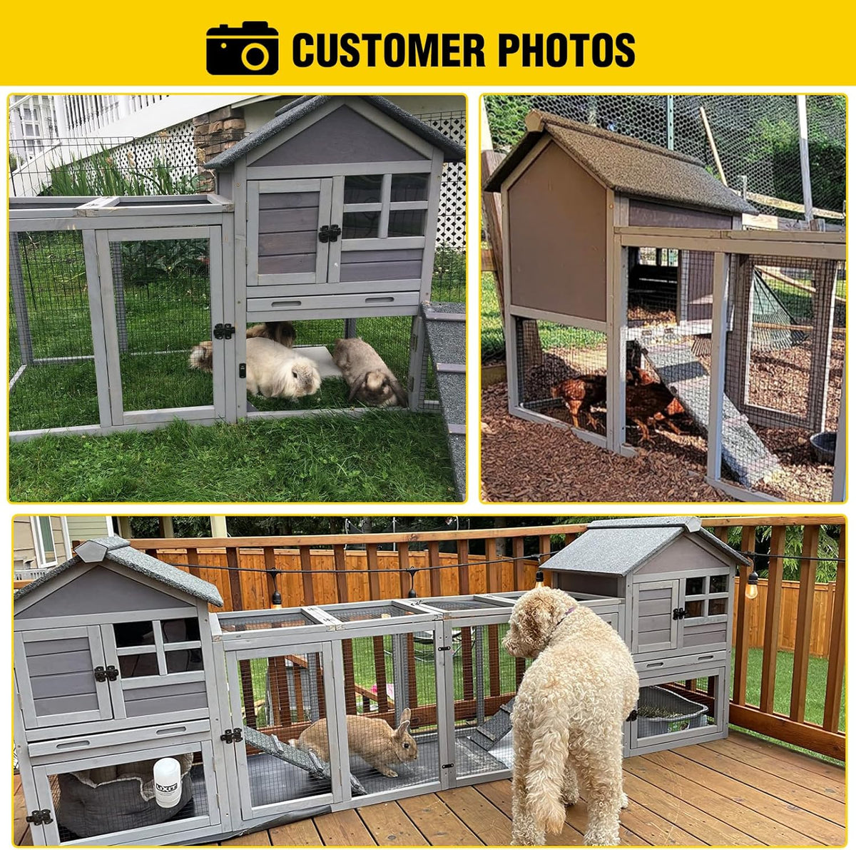 Aivituvin Rabbit Hutch Indoor Bunny Cage Outdoor with Run Chicken Coop Guinea Pig House with