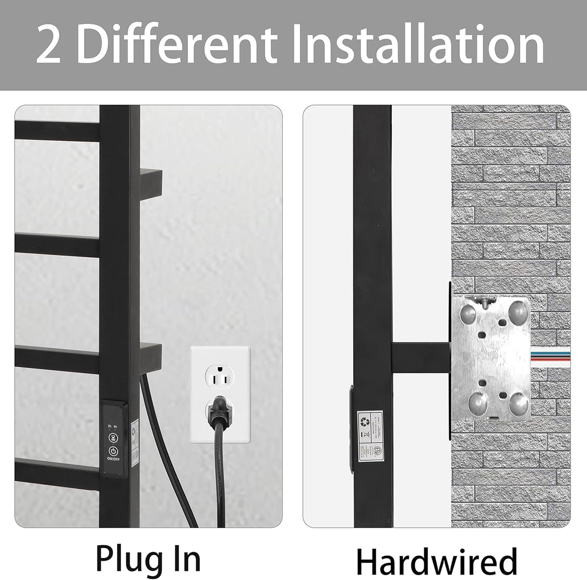 KEG Towel Warmer 4 Bars for Bathroom Wall Mounted Bath Towel Heater Hardwired and Plug-in with