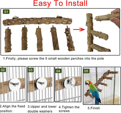 Bird Parrot Ladder Perch for Cage, Nature Wooden Bird Bridge Exercise Stands Parrot Climbing