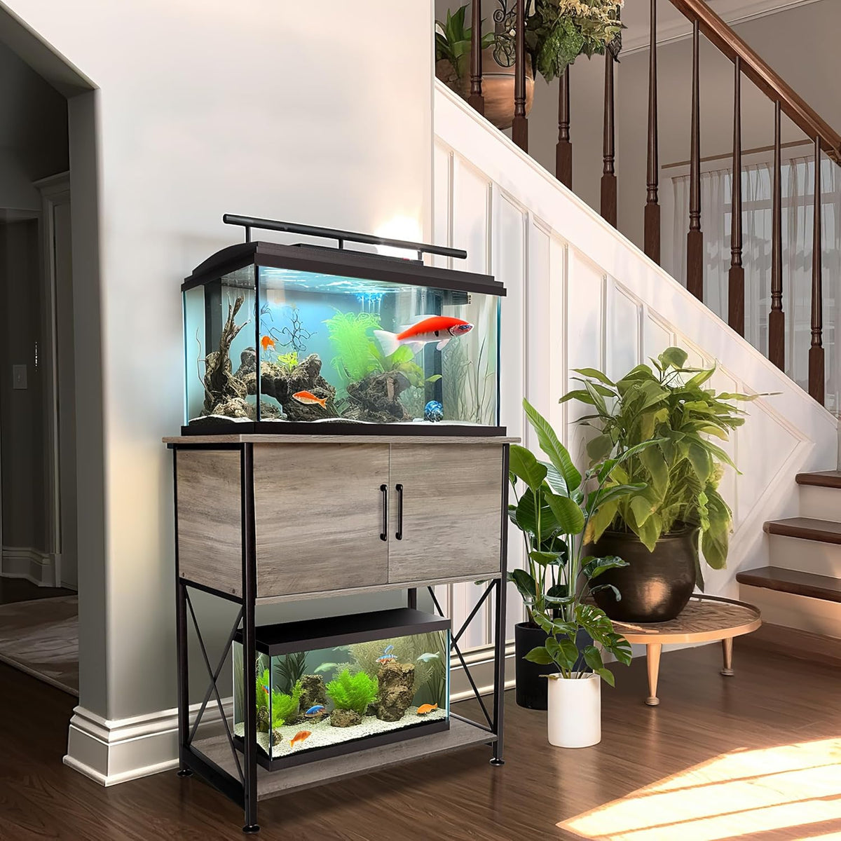 20-29 Gallon Aquarium Stand Metal Frame Fish Tank Stand with Cabinet Storage, for 20 Gallon Long