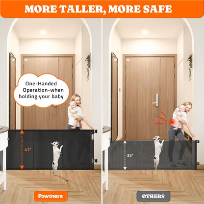 Pawtners Retractable Baby Gates Extra Wide, 41" Tall Extends up to 200" Wide, Dog Gate Indoor for