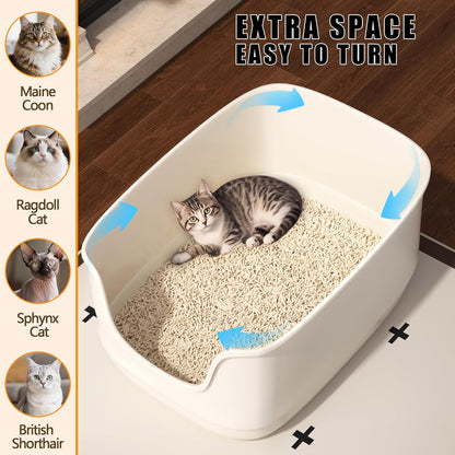 Gefryco Large Cat Litter Box with High Sided 24.6"x18.3"x12.2" - Jumbo Extra Large Open Anti