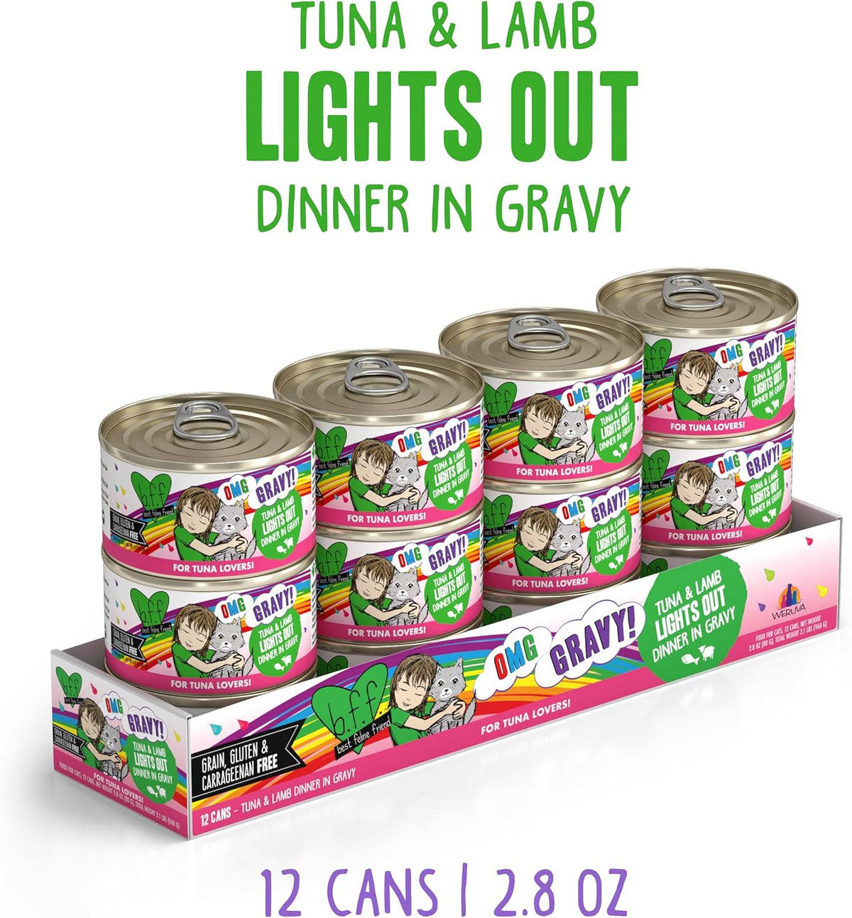 Weruva B.F.F. OMG - Best Feline Friend Oh My Gravy!, Tuna & Lamb Lights Out with Tuna & Lamb, 2.8oz