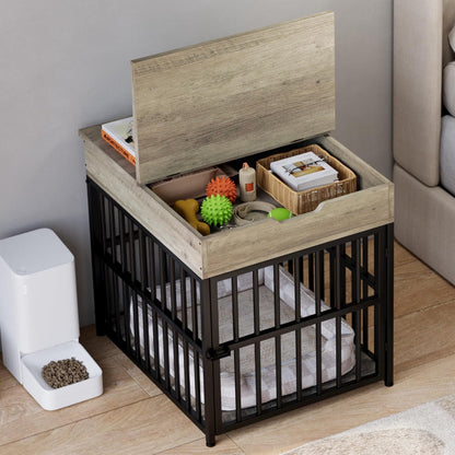 IRONCK Dog Crate Furniture for Small Dogs, Wooden Dog Kennel with Flip Top Drawer, Indoor Pet Crate