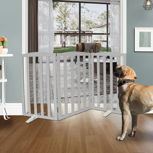 ZJSF Foldable Freestanding Indoor Dog Gate for House Wood Long Pet Gates Dog Fence for Stairs Puppy