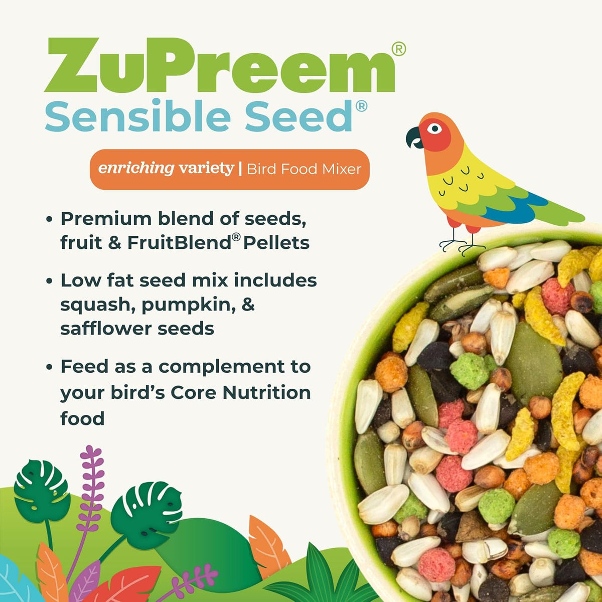 ZuPreem Sensible Seed Bird Food, Amazon, Cockatoo, Macaw, Bird Seed and Pellets Blend, ZuPreem Feed