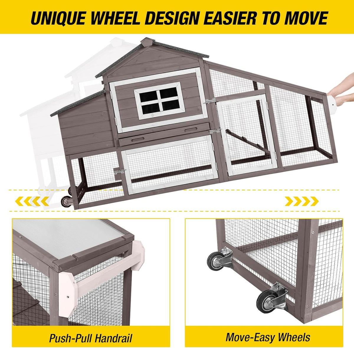 Aivituvin Chicken Coop Outdoor with Wheels, Mobile Hen House Wooden Poultry Cage with Run &