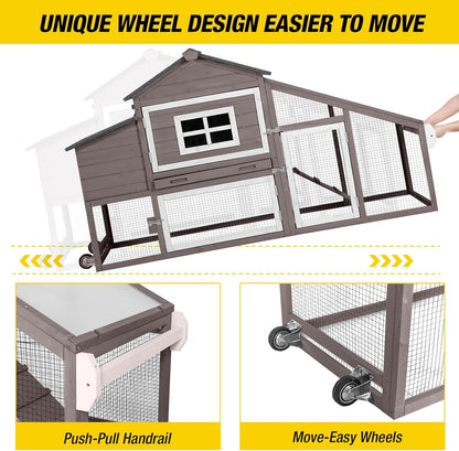 Aivituvin Chicken Coop Outdoor with Wheels, Mobile Hen House Wooden Poultry Cage with Run &