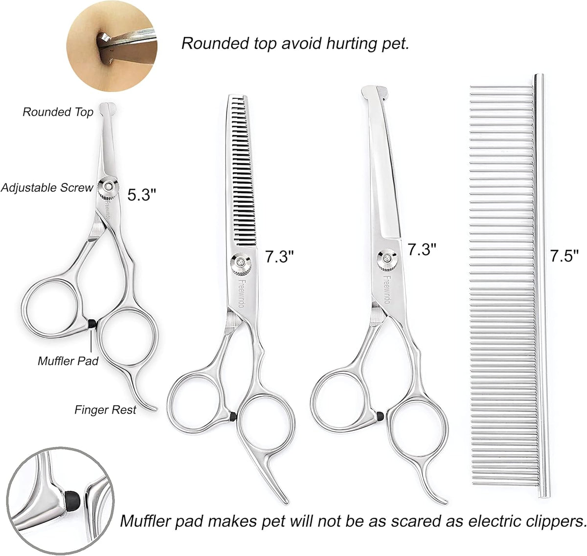 Dog Grooming Scissors Kit, Safety Round Tip, Heavy Duty Stainless Steel Dog Scissors and Nail