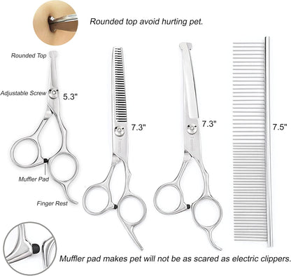 Dog Grooming Scissors Kit, Safety Round Tip, Heavy Duty Stainless Steel Dog Scissors and Nail