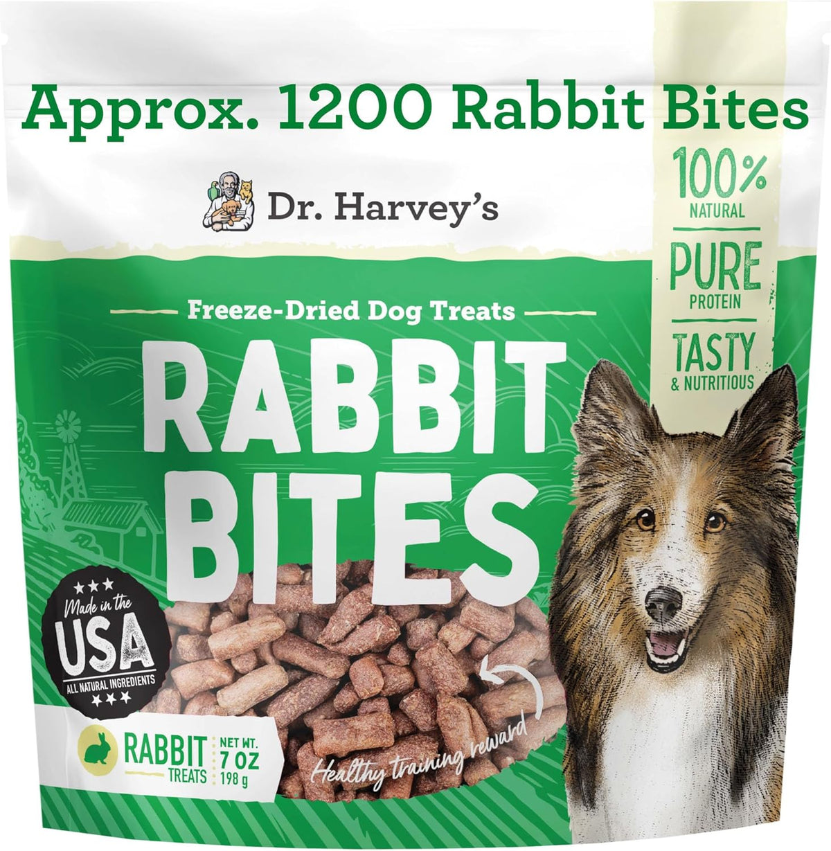 Dr. Harvey's Rabbit Bites Freeze-Dried Raw Dog Treats, Single Ingredient, All-Natural Rabbit Meat
