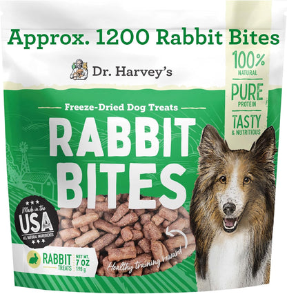 Dr. Harvey's Rabbit Bites Freeze-Dried Raw Dog Treats, Single Ingredient, All-Natural Rabbit Meat