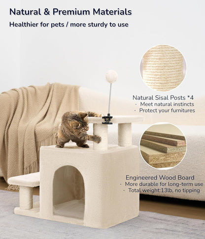 Happi N Pets Dog Stairs with Cat Scratching Post & Large Condo, Stable Pet Steps for High Beds