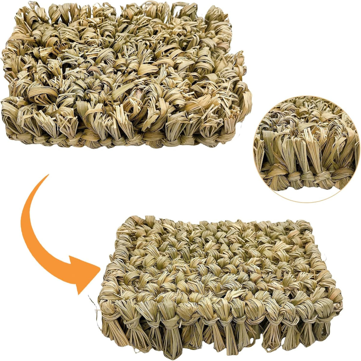 Hamiledyi Rabbit Grass Bed 2PCS Guinea Pig Hay Mat Bunny Natural Straw Woven Bed Rabbit Handmade