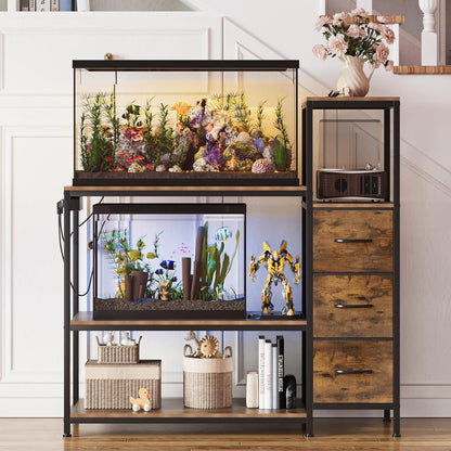 20 Gallon Aquarium Stand with Power Outlets Fish Tank Stand with 3 Drawers Metal Frame Heavy Duty