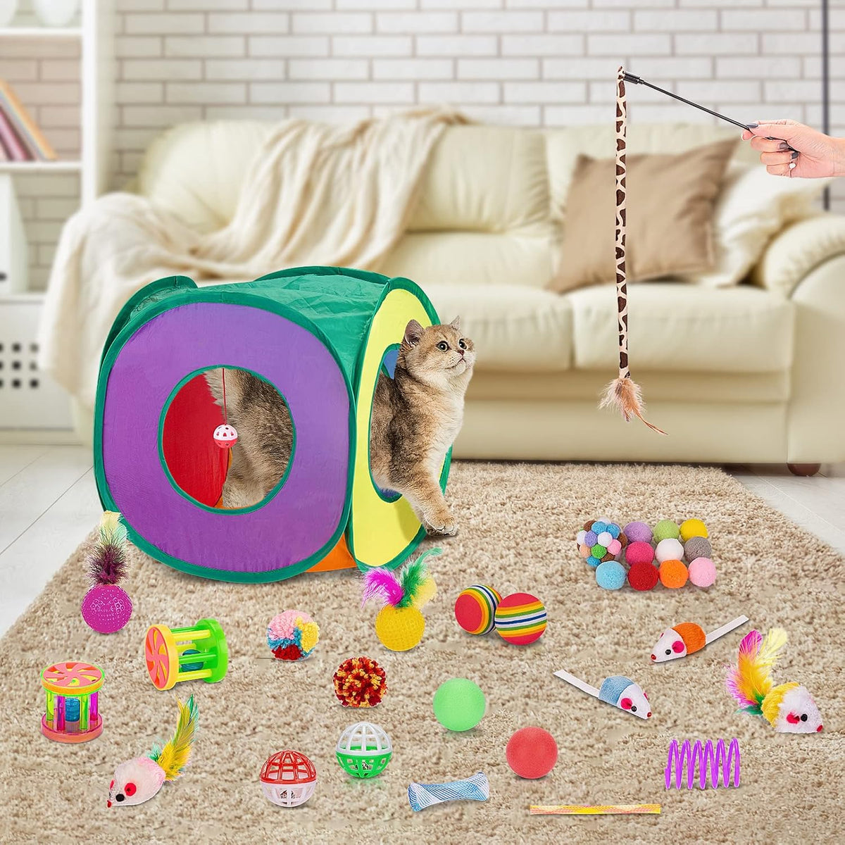 Retro Shaw Cat Toys Bundle 33 Pack, Interactive Kitten Toys for Indoor Cats Kitty with Collapsible