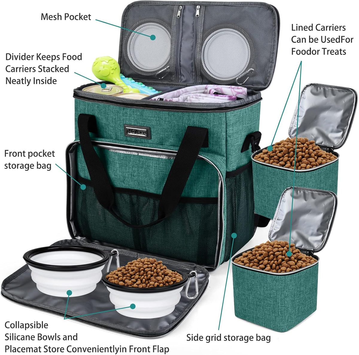 BAGLHER Pet Travel Set Airline-Approved Carrier for Small/Medium Cats & Dogs + Travel Bag with Food