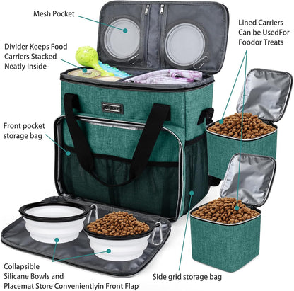 BAGLHER Pet Travel Set Airline-Approved Carrier for Small/Medium Cats & Dogs + Travel Bag with Food