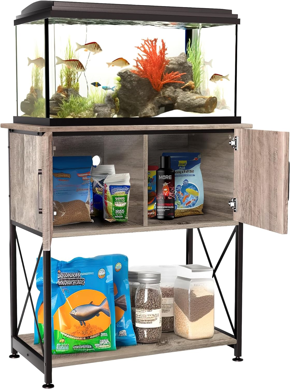 20-29 Gallon Aquarium Stand Metal Frame Fish Tank Stand with Cabinet Storage, for 20 Gallon Long