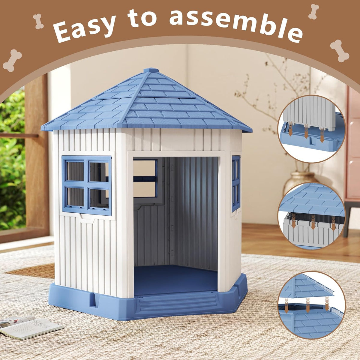 DRATO Dog House Indoor Outdoor Durable Large Dog Shelter with Outside Dog Kennel with Window and