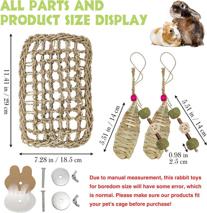 Hamiledyi Rabbit Seagrass Mat Hanging Bunny Chew Toys for Teeth Rabbit Enrichment Activity Mat