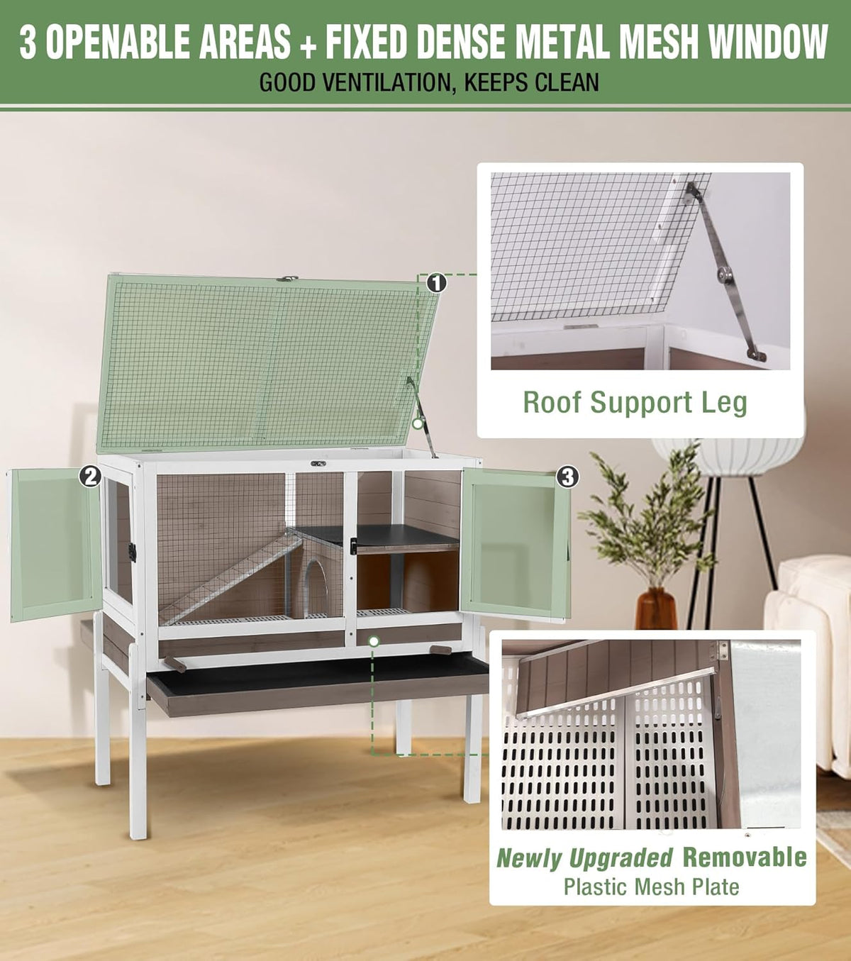 GUTINNEEN Guinea Pig Cage Rabbit Cage Indoor with Chew-Proof Edges, Clean Deep Tray, Leakproof PVC