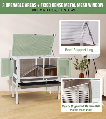 GUTINNEEN Guinea Pig Cage Rabbit Cage Indoor with Chew-Proof Edges, Clean Deep Tray, Leakproof PVC