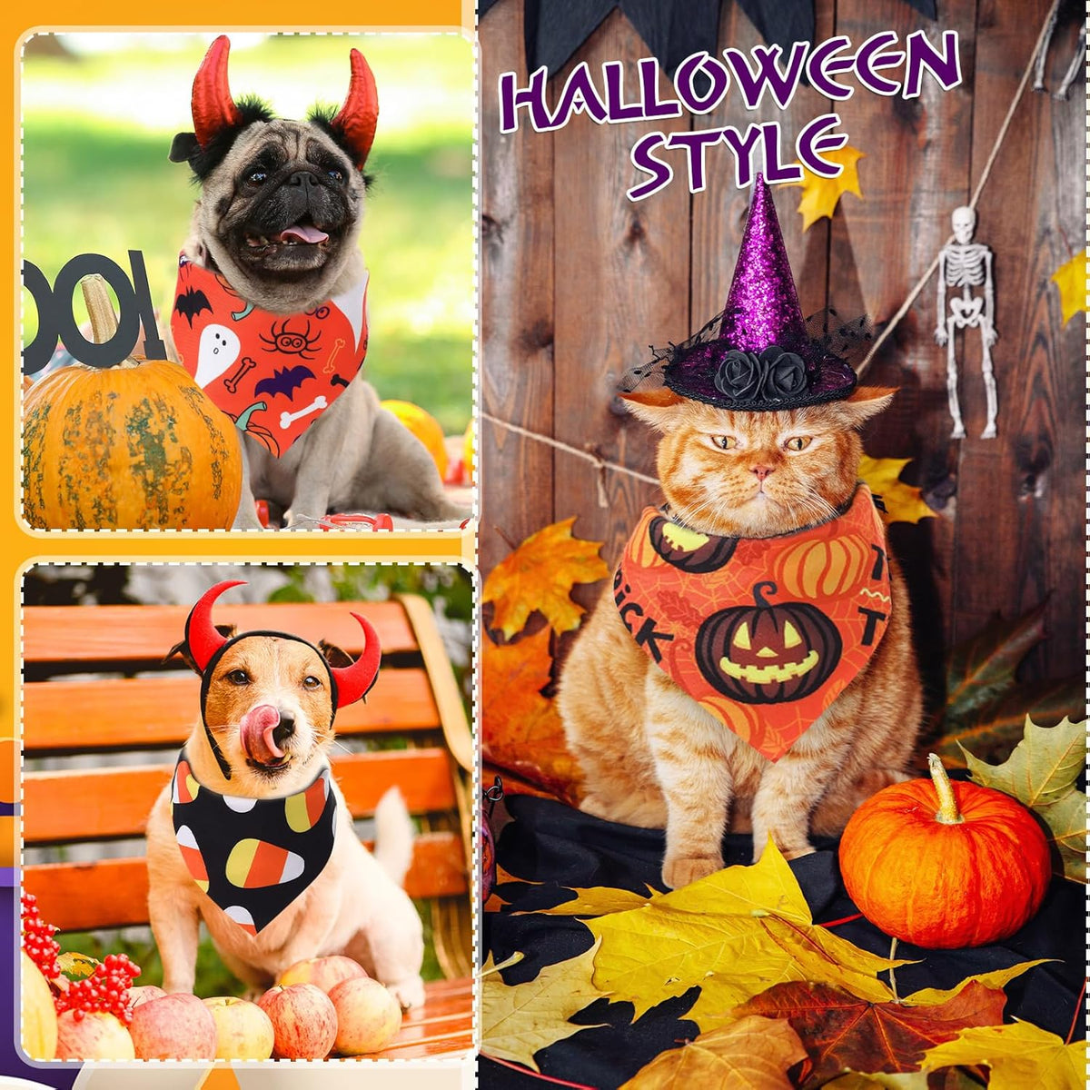 Abbylike 100 Pcs Halloween Dog Bandanas Bulk Pumpkin Bandanas for Dogs Triangle Kerchief Bibs Scarf