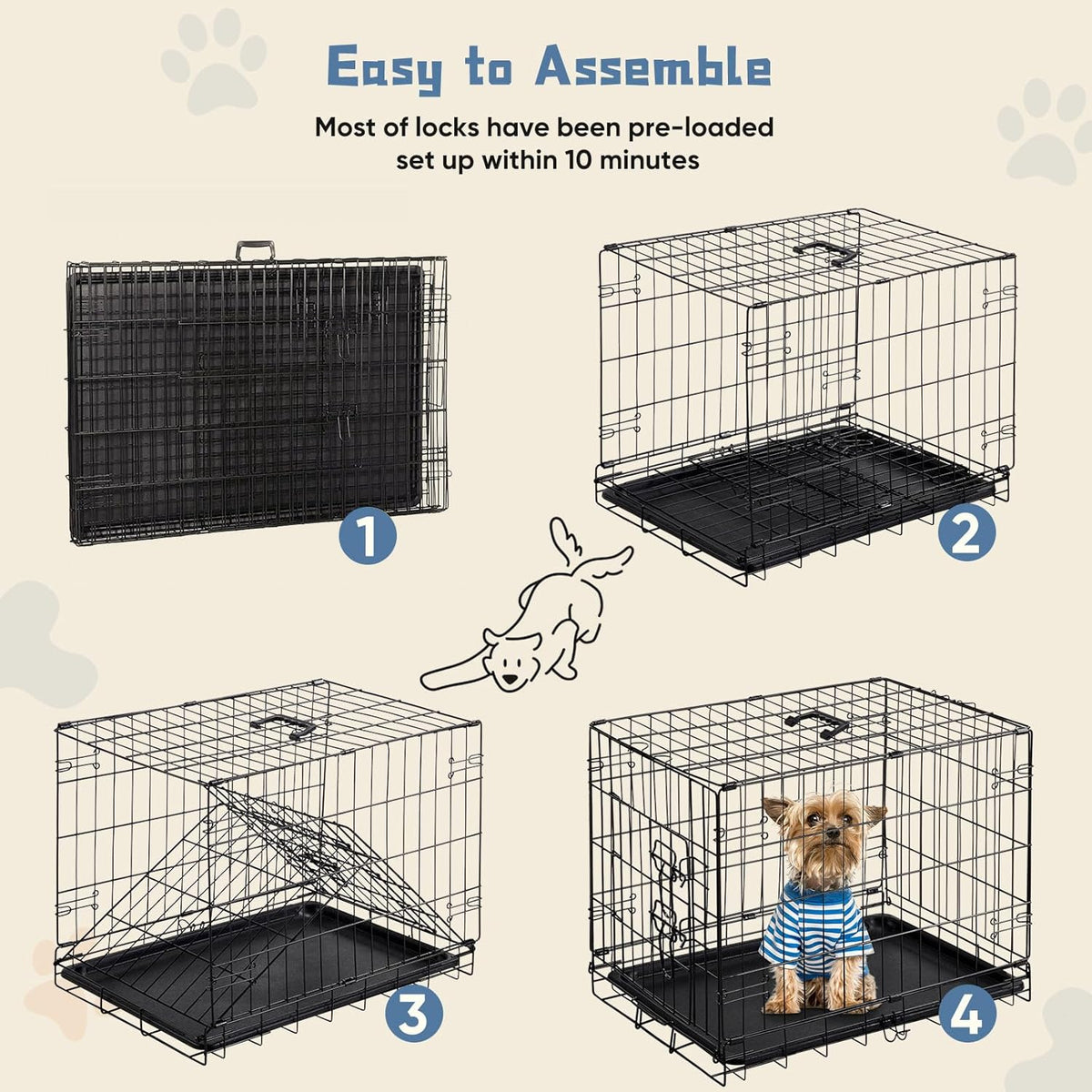 DUMOS Dog Crate, 30 Inch Medium Single Door Dog Cage with Divider Panel and Plastic Leak-Proof Pan