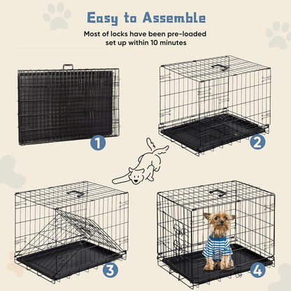 DUMOS Dog Crate, 30 Inch Medium Single Door Dog Cage with Divider Panel and Plastic Leak-Proof Pan