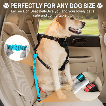 LivTee Dog Seat Belt for Car, Retractable Pet Safety Harness, Adjustable Nylon Dog Seatbelt Leash