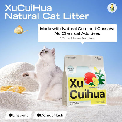Natural Cat Litter Unscented, 100% Plant-Based, Strong Clumping Litter, Easy Scooping, Clumps Lift