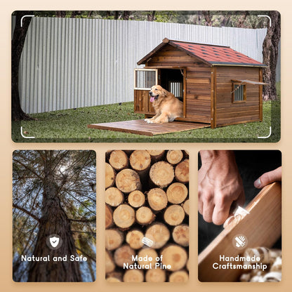 Extra Large Dog House Outdoor Made of Solid Pine Wood, Warm Doghouse, Dog House with Elevated Floor